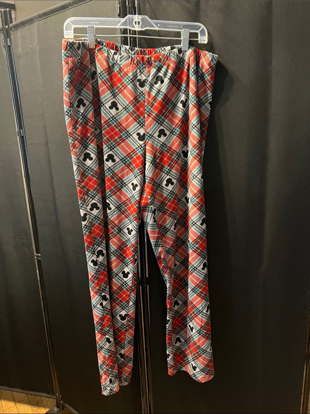 Fleece Plaid Red & White Mickey Pajama Pants